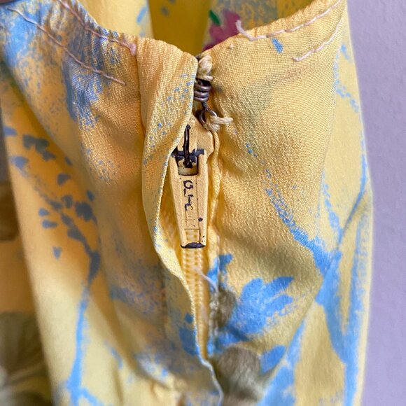 Vintage 80s Short-sleeve Floral Blouse Yellow Summer Top - Picture 7 of 14